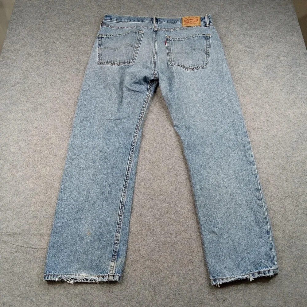 Levis 501 Jeans Mens‎ 36x29 Light Wash Blue Regular Straight Denim Distressed